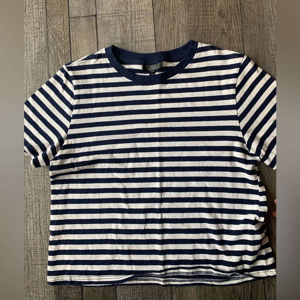 Topshop Navy and White Striped Tee